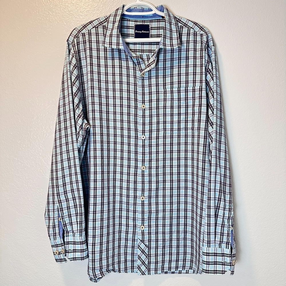 Tommy Bahama Men's Size-L Shirt 100% Cotton Long Sleeve Plaid Button Down